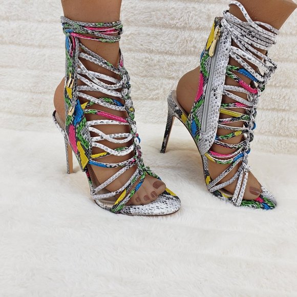 FINAL SALE Multi snake Tie Up Strap 4.5" High heels - Picture 8 of 10